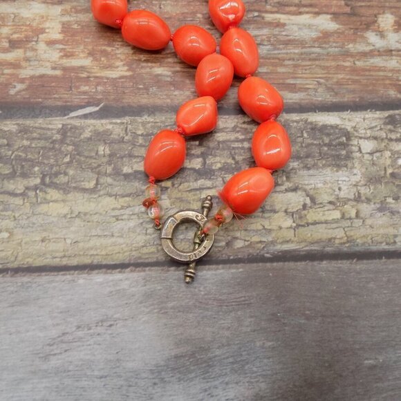 Vintage Jules Reid Chunky Necklace Toggle Heavy Orange Glass Beads - Picture 2 of 8